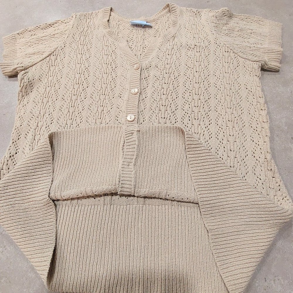 5/$25 Sale 
DENVER HAYES Women's Pointelle Button Down Short Sleeves Cardigan Lg